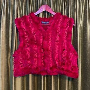 Red Real Fur Cropped Vest